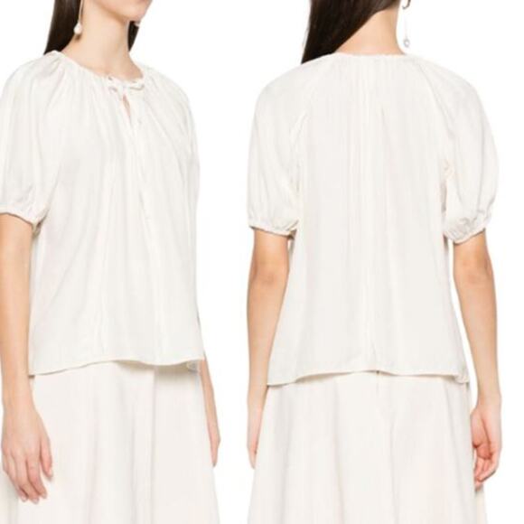 NWT Ulla Johnson Marcelena Self-Tie Short Puff Sleeves Top Light Beige Size: 4